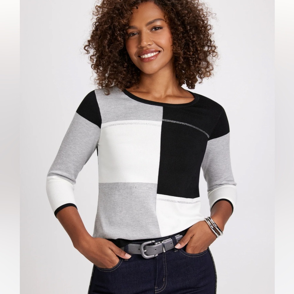 Laura Scoop Neck Colour Block Sweater Black Grey White